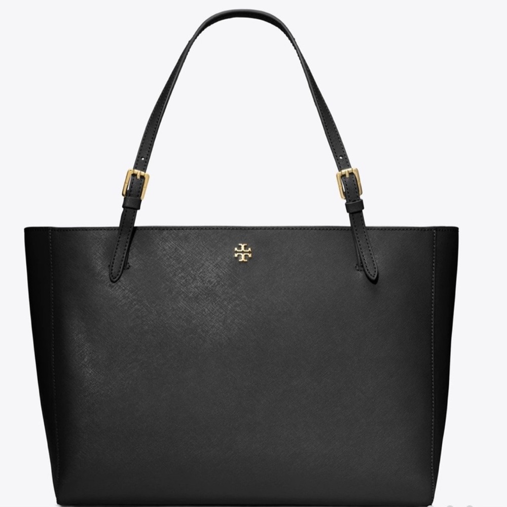 Tory Burch York Buckle Tote • Large • Black Saffiano Leather • Gold Hardware